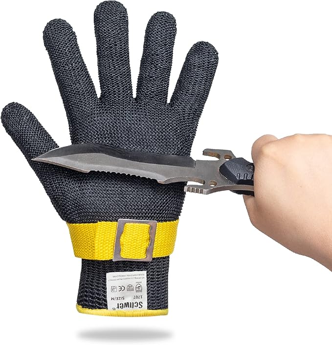 Schwer ANSI A9 Cut Resistant Glove, Food Grade Stainless Steel Wire Mesh Gloves, Cutting Gloves for kitchen Mandoline Slicing Butcher Meat Cutting Oyster Shucking Fish Fillet, Non-PFAS（M, 1 PCS）