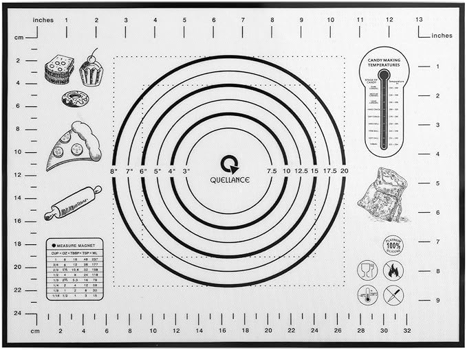 Silicone Pastry Mat with Measurement, Kids Baking Mat for Fondant, Rolling Dough, Pie Crust, Pizza and Cookies, Dough Mat, Counter Mat 12" x 16", Black