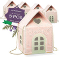 Pack of 5 House Shaped Gift Boxes (7.87 x 7.87 x 7.08 inch) - Mansion Ideal for Presents and for Treats - Fairy Light Pink