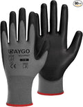 KAYGO Safety Work Gloves PU Coated, 60 Pairs, KG11PB, Seamless Knit Glove with Polyurethane Coated Smooth Grip on Palm & Fingers, for Men and Women (Small, Gray)