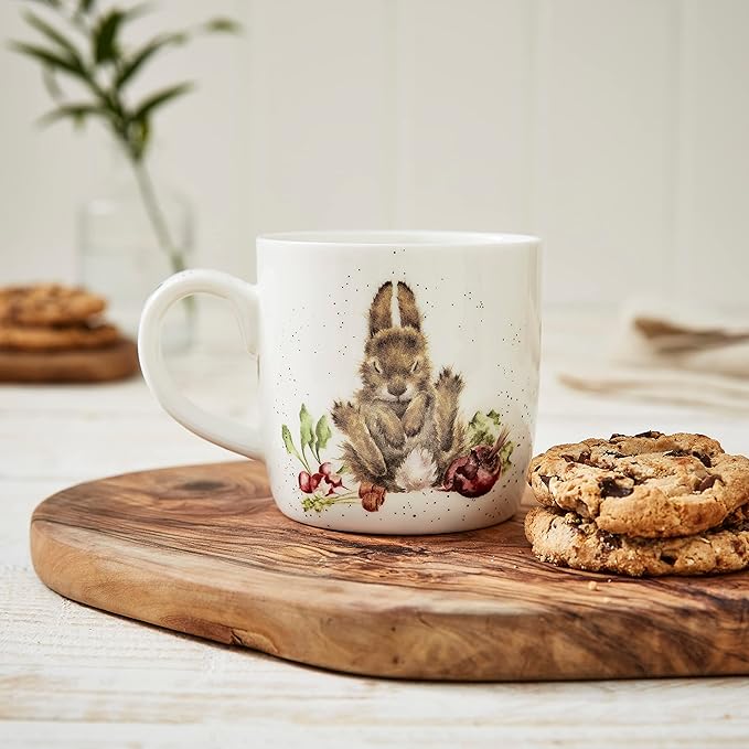 Royal Worcester Wrendale Designs 14 oz Mug, Grow Your Own with Bunny Illustration - Floral Animal Mug for Cottagecore Kitchens - Microwave, Dishwasher, Freezer Safe Fine Bone China Drinkware