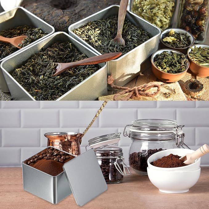 PATIKIL Metal Tea and Tin Set 3.35"x3.35"x3.35", 2 Pcs Metal Storage Airtight Storage Square Container with Lid for Loose Tea Coffee Candy Treats Gifts Spice DIY, Champagne