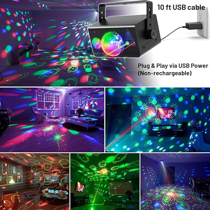 Party Lights Dj Disco Ball Light, LED Stage Strobe Lights Sound Activated with Remote Control for Xmas Club Bar Parties Holiday Christmas Birthday Wedding Home Decoration