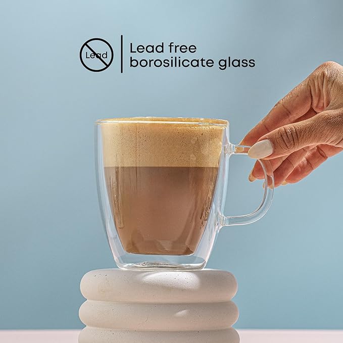 JoyJolt Savor Double Wall Insulated Glasses - Coffee Mugs (Set of 2) - 13.5-Ounces