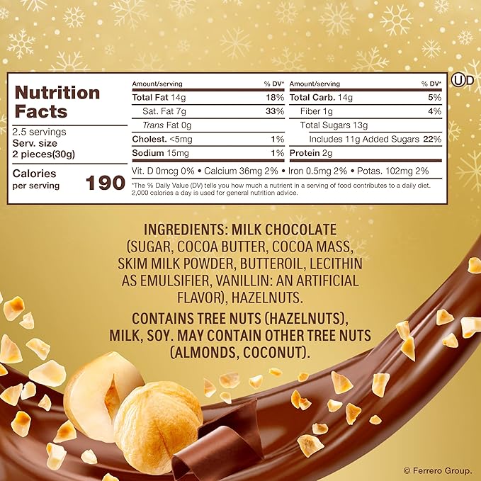 Ferrero Rocher, Milk Chocolate Hazelnut Hollow Santa, Holiday Chocolate Gift, 2.4 oz (Pack of 2)