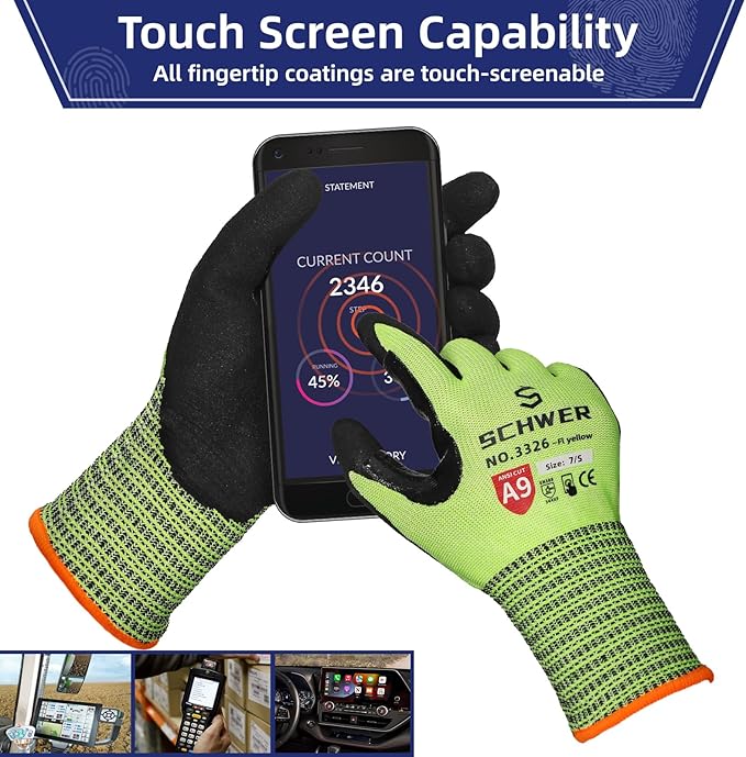Schwer ProGuard Highest Level Cut Resistant Work Gloves PR3326 for Extreme Protection，ANSI A9 Cut Gloves with Reinforced Thumb, Non Slip, Non PFAS, Durable, Touch-screen, Yellow 2 Pairs（M）