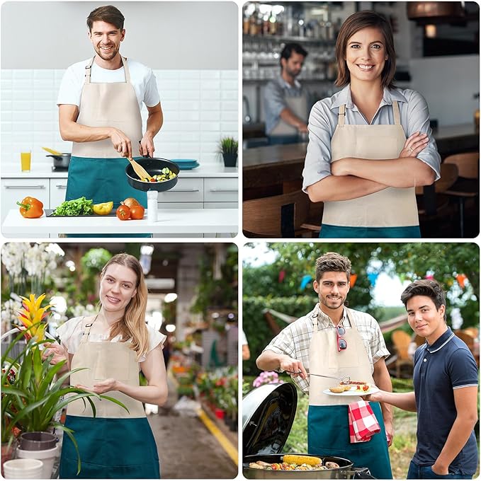 Chef Apron Unisex Two-Tone Professional Kitchen Bib Apron with 2 Pockets Cooking, Grilling, and Baking Gift