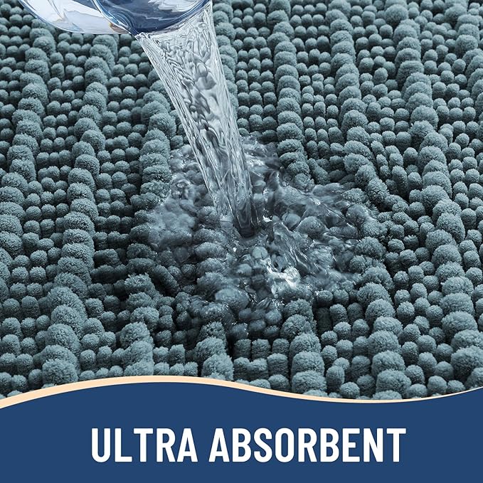 Arotive Luxury Chenille Bathroom Rug Mat, Extra Soft Thick Absorbent Shaggy Bath Rugs, Non-Slip Machine Wash Dry, Plush Bath Mats for Bathroom, Shower and Tub, 30x17, Smoky Gray