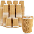 120 Pack 12 oz Coffee Cups, Disposable Corrugated Insulated Ripple Wall Paper Coffee Cups 12oz for Hot or Cold Drinks Office Home Cafe Party Travel (Champagne)