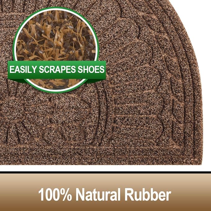 Mibao Door Mat Outdoor Indoor, 23.5" x 35.5", Half Round Door Mats, Non-Slip Front Door Mats Outdoor, Dirt Trapper Welcome Mats for Front Door, Back Door, Shoe Scraper, Coffee