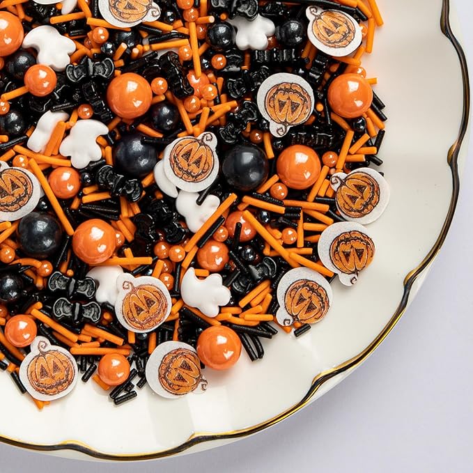 Twisweet Halloween Sprinkles, Pumpkin Sprinkles for Cake Decorating, Edible Candy Ghost Bat Sugar Sprinkle Mix, Black and Orange Baking Candy Bulk, Cupcake Topper Cookie Ice Cream Cake Decorations, Halloween Scary Theme Trick or Treat Party Supplies (1...