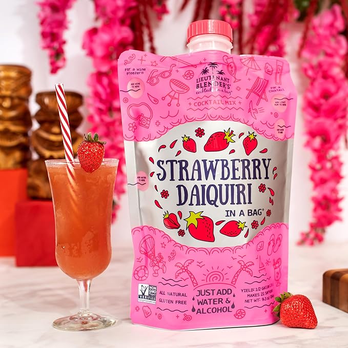 Lt. Blender's Strawberry Daiquiri in a Bag – Strawberry Daiquiri Mix - Each Bag Makes 1/2 Gallon - Non-GMO – No Daiquiri Machine Needed - Make a Cocktail, Wine Slushie or Mocktail - (Pack of 1)