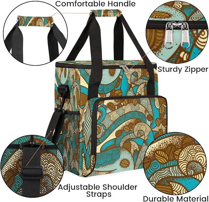 Vintage Boho Coffee Bean Maker Carring Bag Travel Carrying Storage Tote Compatible with Keurig K-Mini or Plus Portable Single Serve Brewer Case Pockets for K-cup Pods