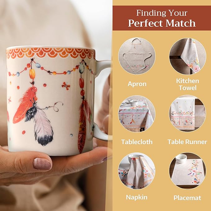 Maison d' Hermine Coffee Mug with Handles Fine Bone China Mugs Pack of One Tea Cups for Hot Beverages Cappuccino Latte Home Restaurant Office Perfect for Gift (Ibiza - Beige - Feather, 12 Ounce)