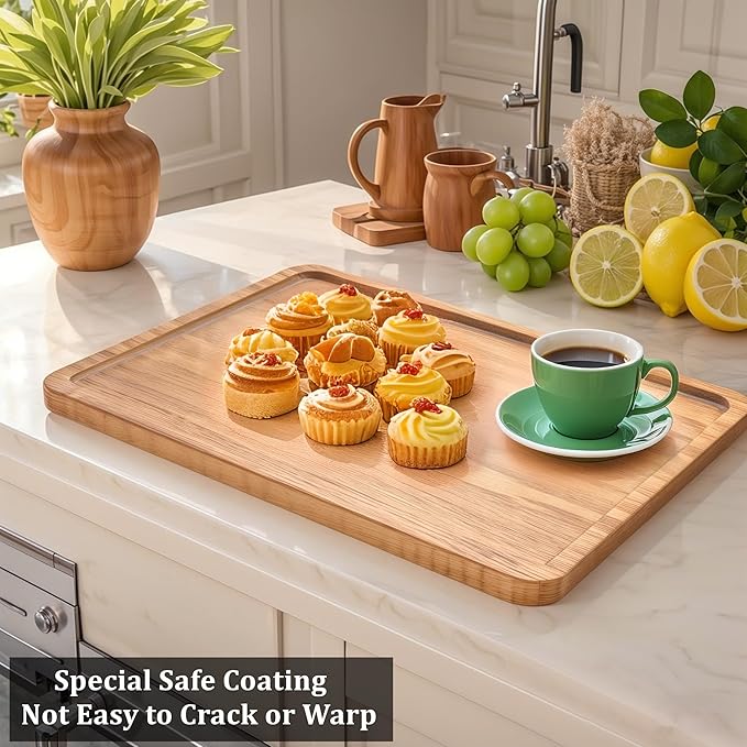 Wood Tray for Coffee Tea Wooden Serving Tray for Food Fruit Snack Decorative Serving Platter, 13.8x9.8 Inches