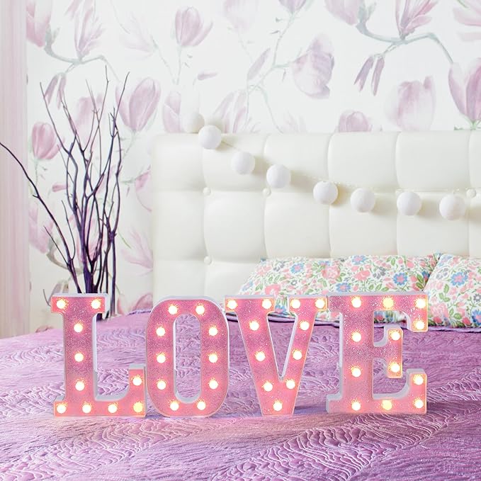 Foaky Pink Light up Letters，Pink Party Decorations,Girls Room Decor,Glitter Light Up Letters,Alphabet Letter Sign for Night Light Birthday Party Girls Gifts, Home Bar Decoration（M）