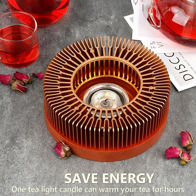 KAYCROWN Teapot Warmer, Tea Warmer with Tealight Holder, Teapot Heater for Heating Tea, Coffee, Milk, Food, Aluminum Alloy, Rose Gold