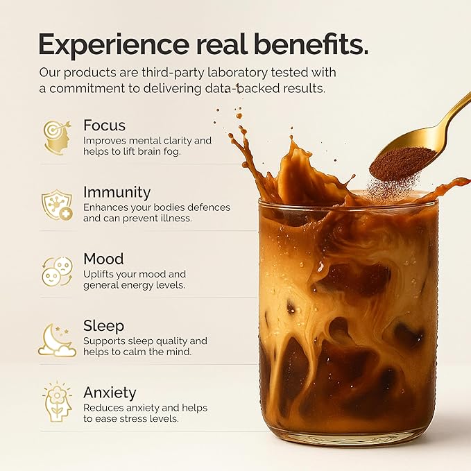 Mushroom Espresso Coffee 10X Concentrated Extract, with Lion's Mane, Reishi & Cordyceps, Energy & Focus Support, 30 Servings, Premium Supplement Powder
