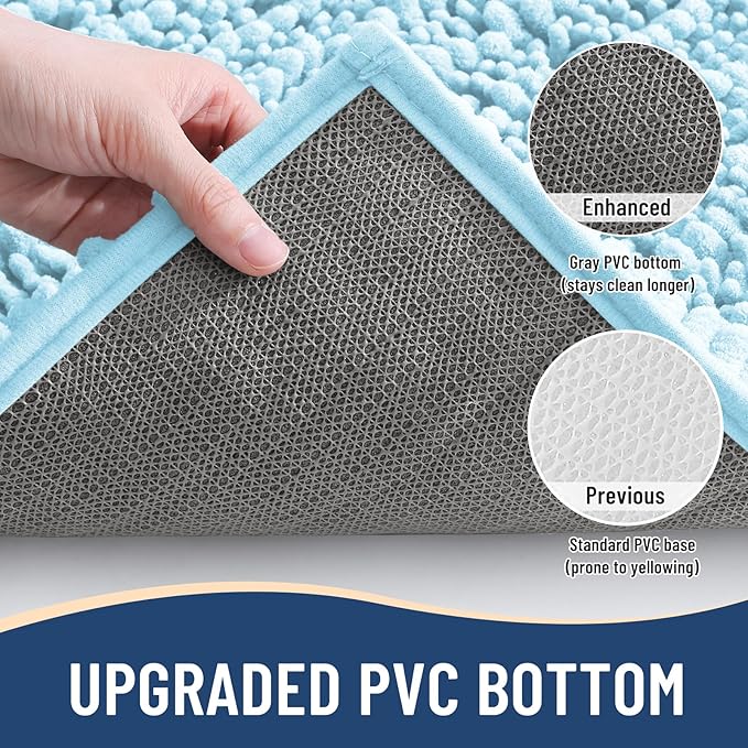 Arotive Luxury Chenille Bathroom Rug Mat, Extra Soft Thick Absorbent Shaggy Bath Rugs, Non-Slip Machine Wash Dry, Plush Bath Mats for Bathroom, Shower and Tub, 47x32, Blue