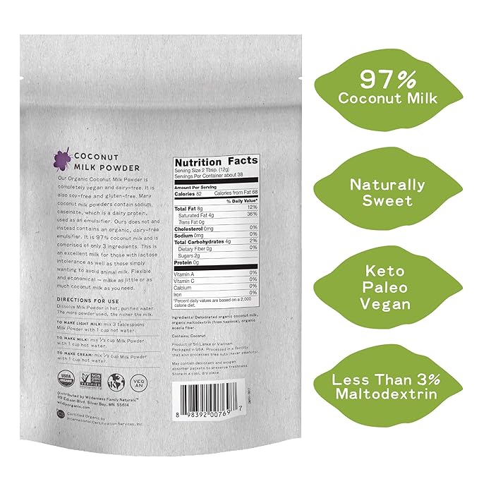 Wildly Organic Coconut Milk Powder 16 Oz, 1 lb Bag - Organic, Dairy-Free, Dry Milk Powder, Unsweetened, Dehydrated, Gluten-Free, Soy-Free, Non-GMO, Kosher, Vegan, 97% Coconut Milk with Zero Fillers | Makes Coconut Milk & Cream by Adding Water, Perfect ...