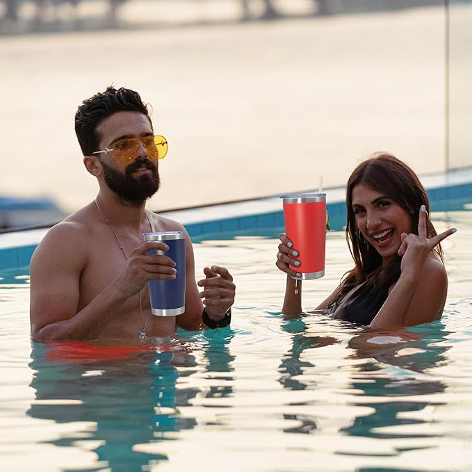 20 oz Tumbler Coffee Tavel Tumblers Bulk with Lid Stainless Steel Double Wall Vacuum Insulated Mug Powder Coated Cups fit Car Cupholder for Hot and Cold - Navy, 12Pack