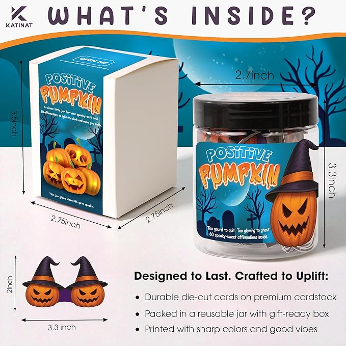Positive Pumpkin Jar for Women & Teens, Fall Gifts Jar with 60 Uplifting Messages, Cute Pumpkin Basket Stuffer, Fall Decor Gift Idea, Cozy Halloween Basket, Fall Basket Gift