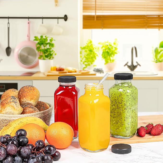 Juice Bottles with Lids, 16 Oz - Set of 20 - Clear Glass Jars with Caps - Reusable Empty Drink Containers for Juicing, Smoothies, Water, Milk, Kombucha Storage, Wellness Shots and More (20)