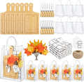 6 Sets Autumn Gifts Bridal Shower Favor 43 Pcs Wooden Square Cheese Board with Knives Forks Kitchen Towels Tags, Pre-Assembled Gifts for Fall Thanksgiving Party Supplies Winner Game Prizes