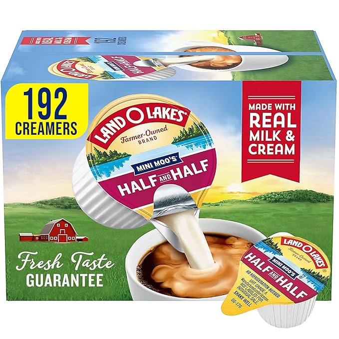 Land Mini Moo’s Half & Half Coffee Creamer Singles 192 Count | Shelf Stable Real Dairy Cups for Office, Home & Travel | Single Serve Creamer Made with Real Milk & Cream, No Refrigeration