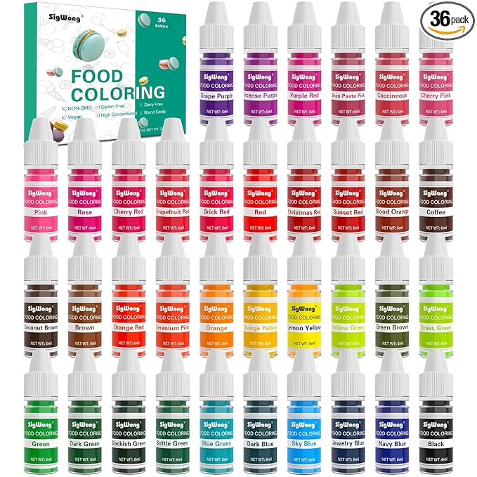 Food Coloring - 36 Color Concentrated Liquid Food Coloring Set - Neon Liquid Food Color Dye for Baking, Decorating, Icing, Cooking, Slime Making Kit and DIY Crafts, 6ml Bottles (0.25 Fl. Oz)