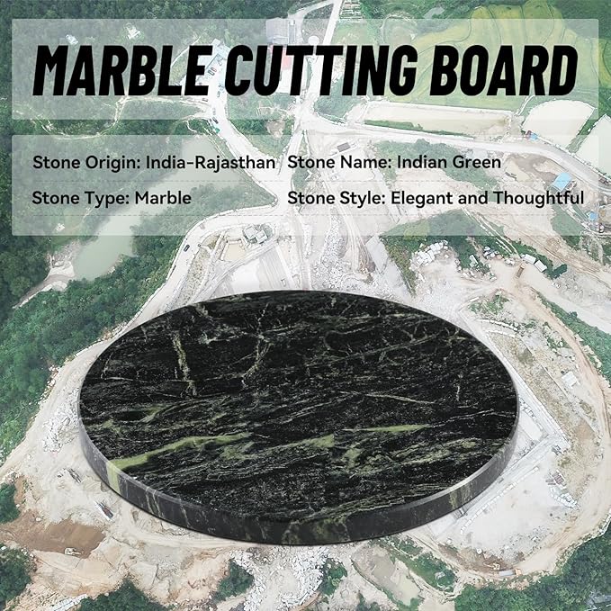 Koville Indian Natural Marble Cutting Board for Kitchen, 11inch Round Hand Crafted Marble Slab for Cheese, Charcuterie, Pastry Board - Wedding Gift, House Warming Gift(Indian Green)