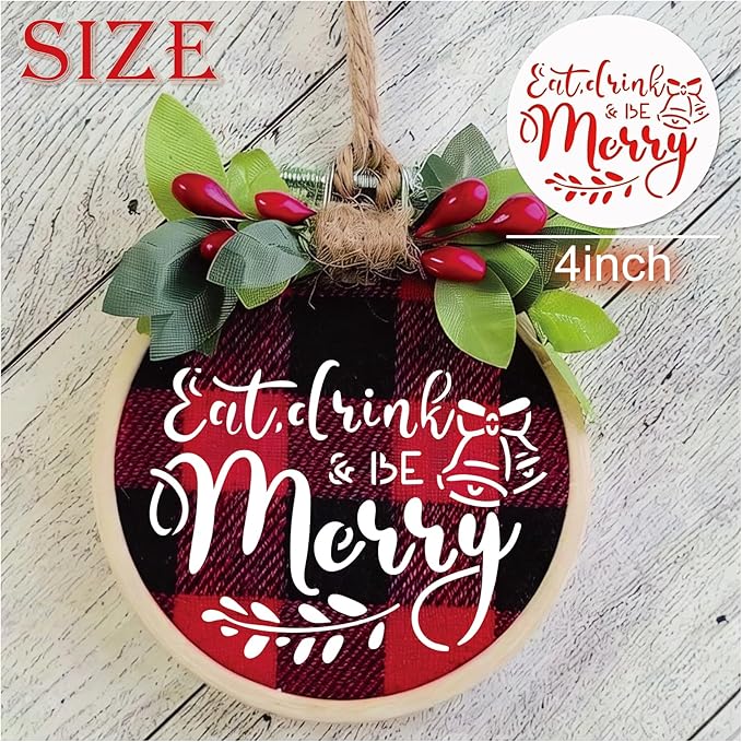 30 Pcs Christmas Stencils for Painting on Wood 4 Inch Reusable Small Christmas Ornament Stencil for DIY Crafts Ornament Wood Card Paper Fabric (30 Words)