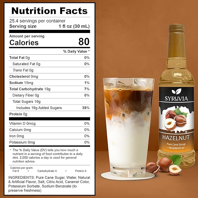 Syruvia Hazelnut Syrup for Coffee 25.4 fl oz Hazelnut Flavored Coffee Syrup