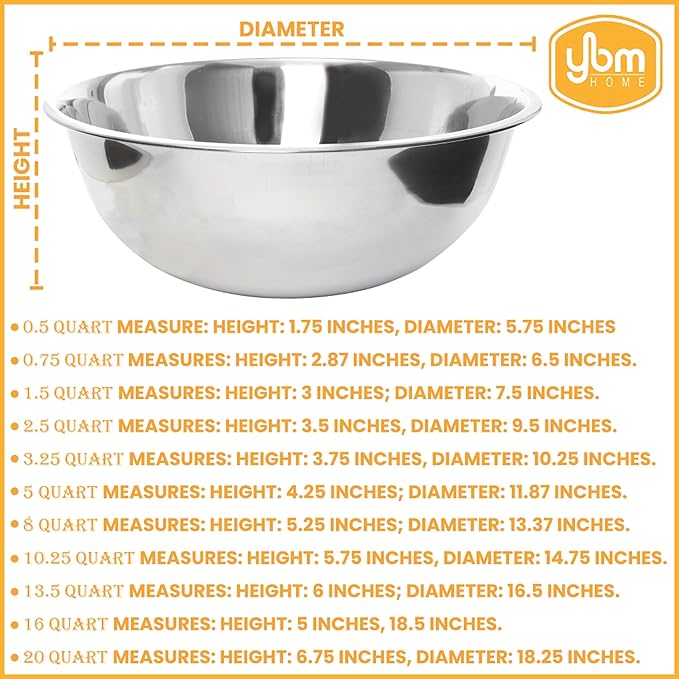 Ybmhome Heavy Duty Deep Quality Stainless Steel Mixing Bowl for Mixing Serving Cooking and Baking 1177 (13 Quart)