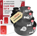 Spring Form Pan for Cheesecake, 4/7/9/11 Inch NONSTICK Cheesecake PanSet with CAKE SLICER and TESTER, Leakproof Springform Pan Set, 4 Spring Form Pans for Baking Compatible with INSTANT POT