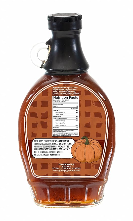 Green Jay Gourmet Pumpkin Spice Syrup - Premium Breakfast Syrup with Pumpkin, Spices & Lemon Juice - All-Natural, Non-GMO Pancake Syrup, Waffle Syrup & Dessert Syrup - 2 x 8 Ounces