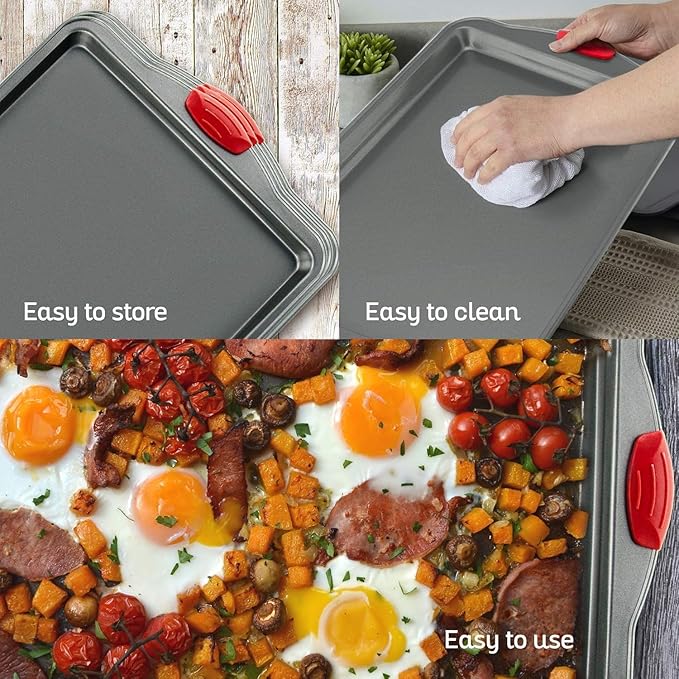 Boxiki Kitchen Nonstick Baking Sheet Pan – Heavy-Gauge Carbon Steel, Warp, Dent, and Rust-Resistant – Gourmet Rimmed Half Cookie Sheet Trays, Non-Toxic for Exceptional Baking Performance - 15x10 Inch