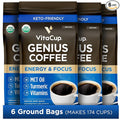 VitaCup Organic Genius Ground Keto Coffee, Increase Energy & Focus w/MCT Oil, Turmeric, B Vitamins, D3, USDA Organic Ground Coffee Medium Dark Roast, 100% Arabica Beans, 6 bags, 10 oz each