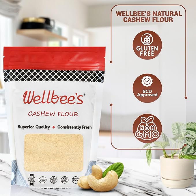 Wellbee's Cashew Flour - Gluten Free Nut Flour - Finely Ground Powder For Baking - Non GMO - No Additives - SCD Approved (1 LB.)