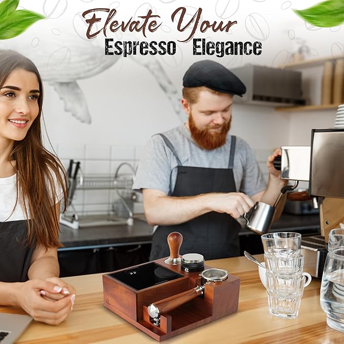 Espresso Knock Box & Tamping Station - Coffee Organizer Box for 51-54mm Tamper, Distributor, Portafilter Accessories - Includes Cleaning Brush