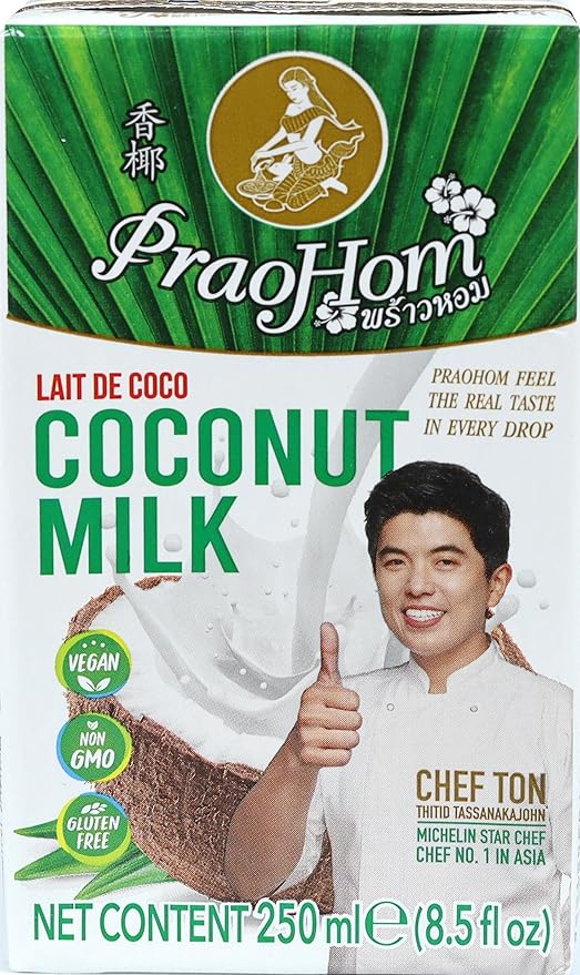 Praohom Coconut Milk 8.5 Fl Oz - Plant Based, Dairy Free Milk Alternative - Pure and Rich Thai Coconut Milk - No Added Sugar - Ideal for Cooking and Baking (250ml (pack of 1))