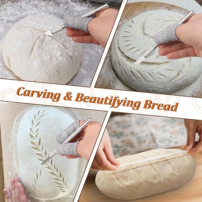 20Pcs Bread Lame Scribing Tool Kit - 2 Precision Scribes with 15 Blades, Finger Guard, Design Cord, Safety Cover and Storage Box - Stainless Steel Scribes for Artisan Bread and Dough Patterns Designs