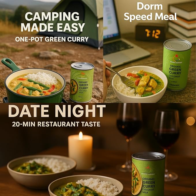 Islands Harvest Organic Green Curry Coconut Milk Pack of 12 - Vegan, Kosher, Halal, Non-Gmo, Usda Organic Green Curry - No Added Artificial Flavors, Colors & Preservatives