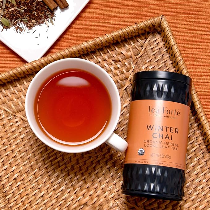 Tea Forte Winter Chai Premium Organic Loose Leaf Caffeine-Free Herbal Tea Blend Canister, Makes 35-50 Cups