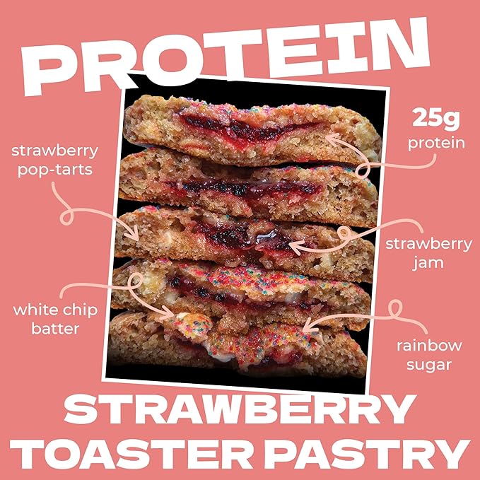 My Cookie Dealer Protein Cookies, Strawberry Toaster (6-Pack, 3.8oz Each) - 25g of Protein per Cookie - Individually Wrapped Workout Snacks for On-The-Go Travel