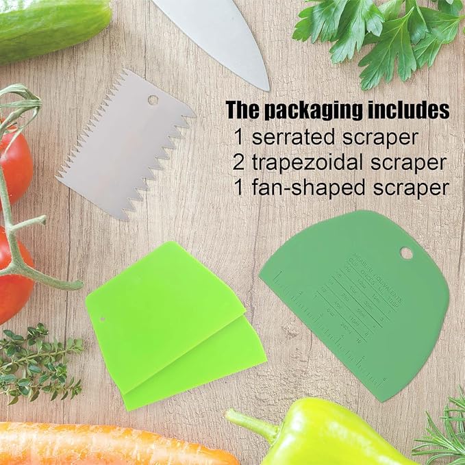 Dough Scraper Plastic Bench Scraper, Dough Scraper Tool Dough Cutter, Flexible Bench Scraper for Making Bread Pizza, 4 PCS