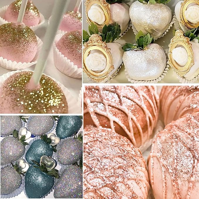 Edible Glitter for Drinks Cakes Christmas Set - Colaele 4 Colors Shimmering Luster Dust Disco Glitter Food Grade Metallic Food Coloring Glimmer for Strawberries, Chocolates, Fondant, Pops, Vegan