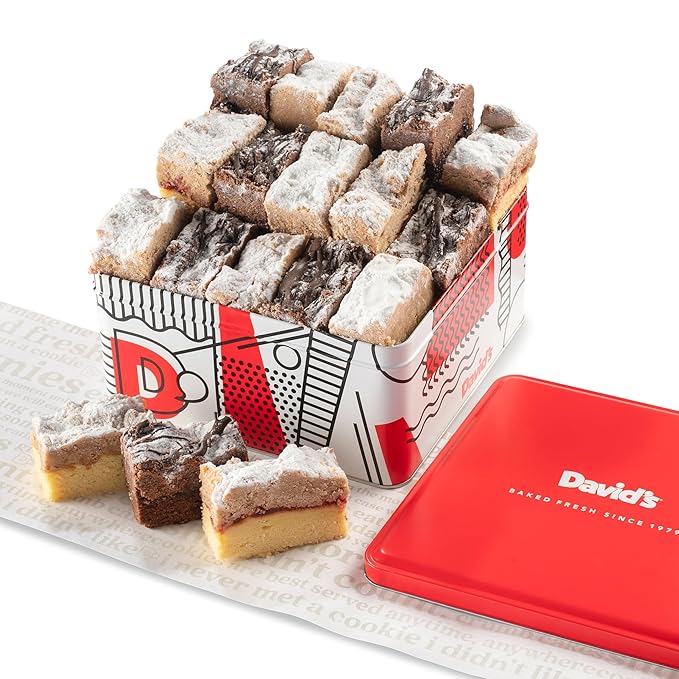 David's Cookies Fresh Baked Gourmet Crumb Cake Food Gift Basket - Gourmet Crumb Cake Assortment With Original Butter, Raspberry Gift Basket - Ideal Gift for Corporate Birthday Fathers Mothers Day Get Well and Other Special Occasions - 2 lb (14 pcs)