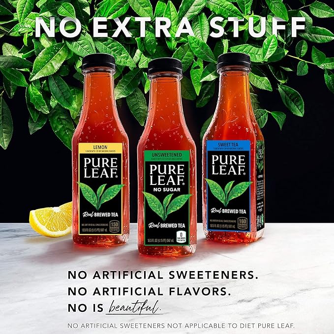 Pure Leaf Iced Tea, Unsweetened Green Tea, 18.5 fl Oz Bottles (Pack of 12)