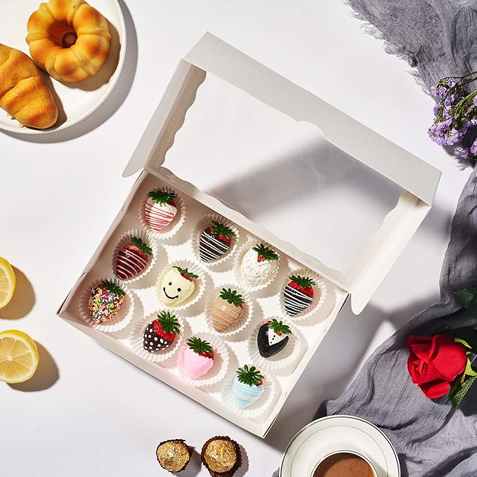 24PCS 10x7x2.5 inches Cookies Bakery Boxes with Window - Cakesicle, Chocolate Bomb, Macaron, Chocolate Covered Strawberries, Pretzel Rods Boxes